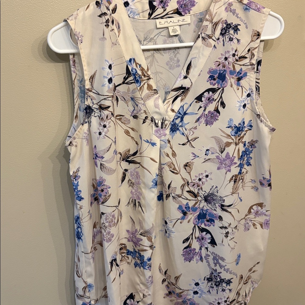 Emaline Women's Floral Tank Top - Cream and Purple